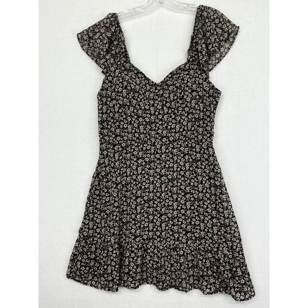 Dark ditzy floral XL Baby Doll Semi Sheer coquette dress Lined Elastic Back